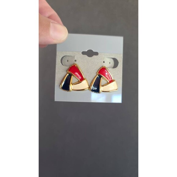 Patriotic Red White and Blue Enamel Stud Earrings - Picture 5 of 10